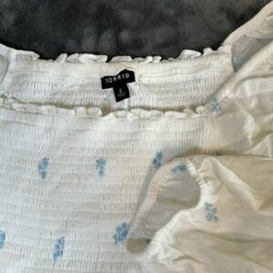 Torrid White with Floral Smocked Peplum Long Sleeve Blouse Top Torrid Size 2